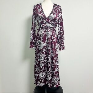Bardot Jolie Floral V Neck Cuff Sleeve Sheer Lattice Ruffle Midi Dress Small 6
